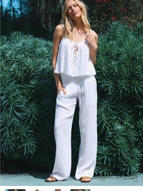 Electric & Rose White Textured Smocked Beach Pants XS